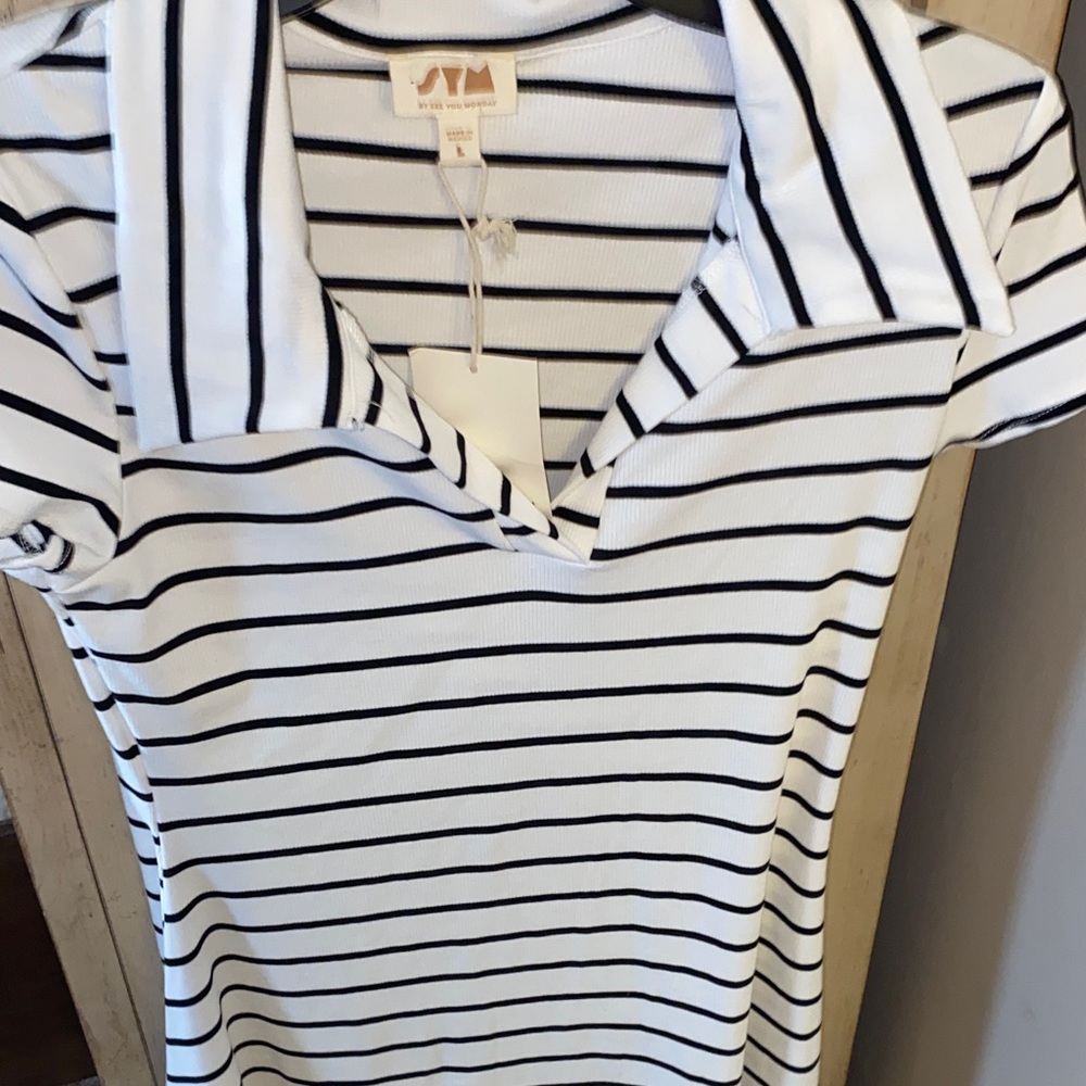 New Beach Swim 🏊 Cover Up Dress, mini, size Large, stretch, black & white, Vneck